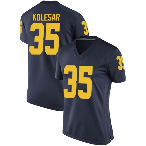 Caden Kolesar Michigan Wolverines Women's NCAA #35 Navy Replica Brand Jordan College Stitched Football Jersey ILZ7054WS